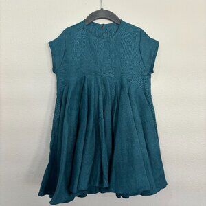 James teal linen cap sleeve dress